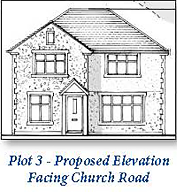 Lot: 28 - FORMER SCHOOL ON HALF ACRE PLOT WITH PLANNING PERMISSION FOR THREE DWELLINGS - Proposed Plots 1 & 2 Elevation Facing Church Road